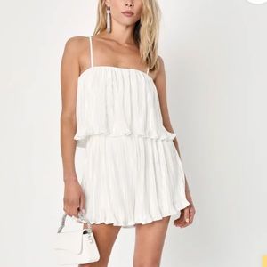 NWT Fun Flirt Ivory Satin Plisse Sleeveless Romper